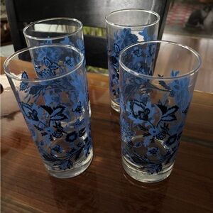 Royal Norfolk greenbrier international blue floral drinking glasses 4